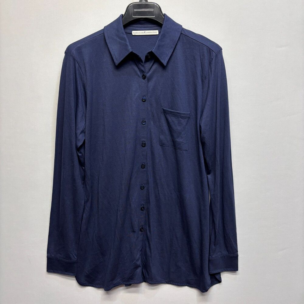 Peruvian Connection Women Button Shirt Top Blouse Size Large Blue C104 -2